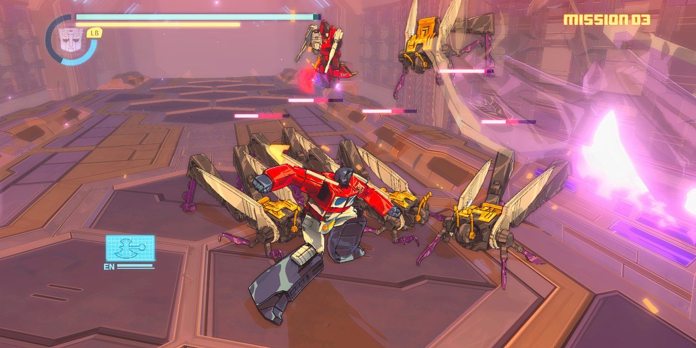 Transformers-Devastation-Optimus-Prime-battling-Insecticons-and-Seekers-on-cargo-lift