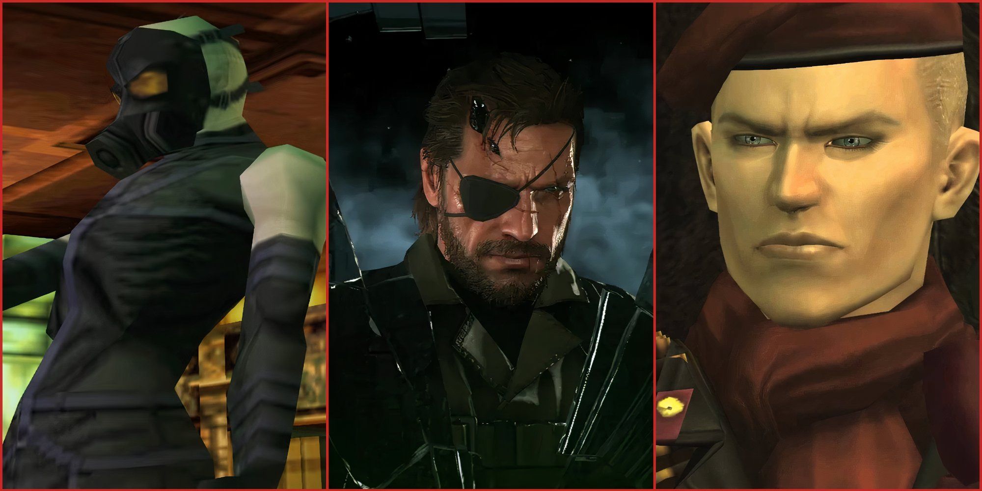 A combined image of 10-Most-Memorable-Villains-In-The-Metal-Gear-Solid-Games-Psycho-Mantis-of-Metal-Gear-Solid-1-Venom-Snake-of-Metal-Gear-Solid-5-and-a-young-Ocelot-Metal-Gear-Solid-3