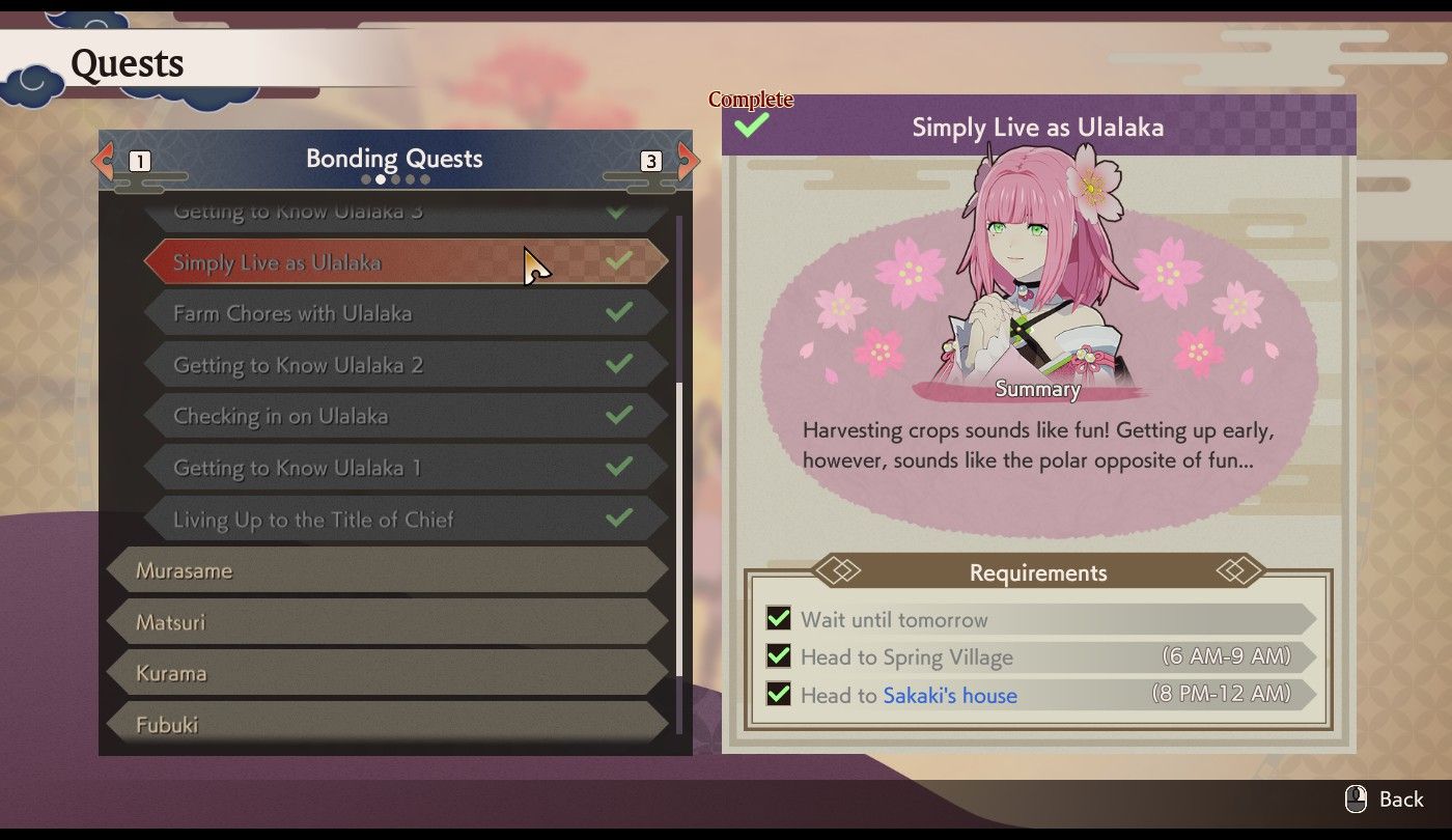 Ulalaka Bond Quest Rune Factory: Guardians of Azuma