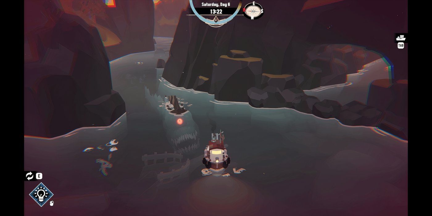DREDGE-The-player's-fishing-boat-being-chased-by-red-eyed-sea-monster