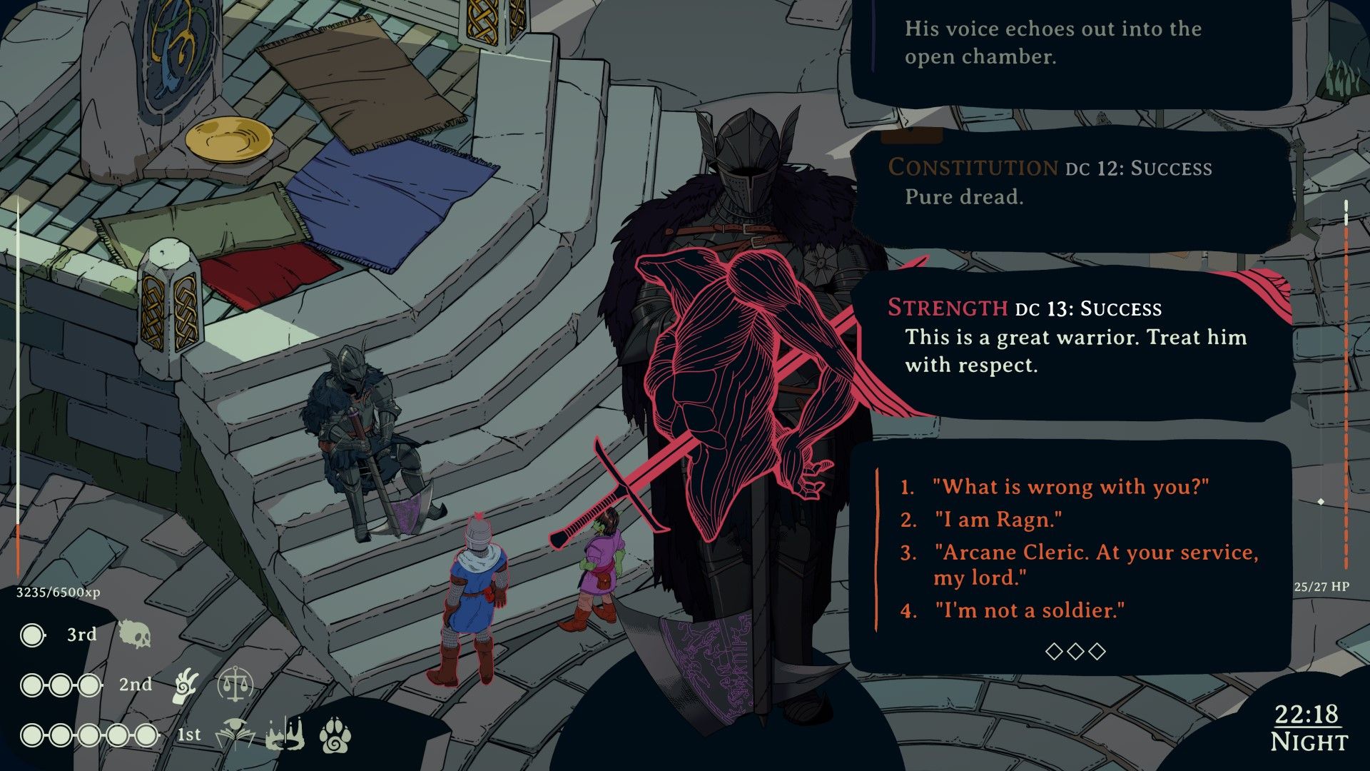 Esoteric Ebb screenshot showing multiple choices in the role-playing section