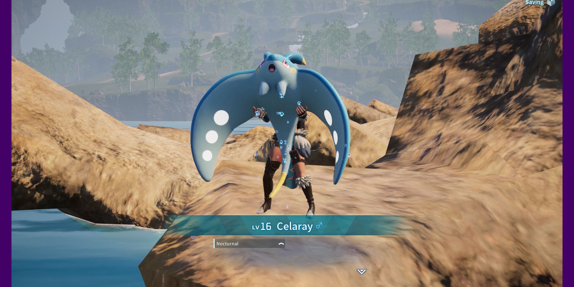 A player having just caught a Celaray via fishing.