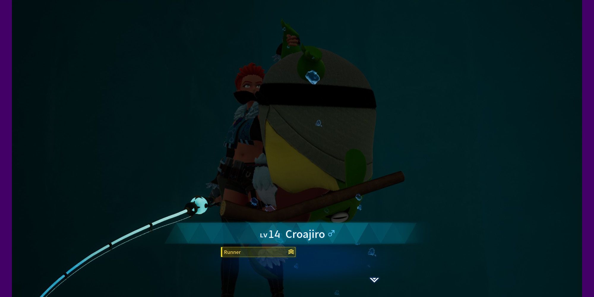 Un jugador que sostiene un Croajiro recién pescado.