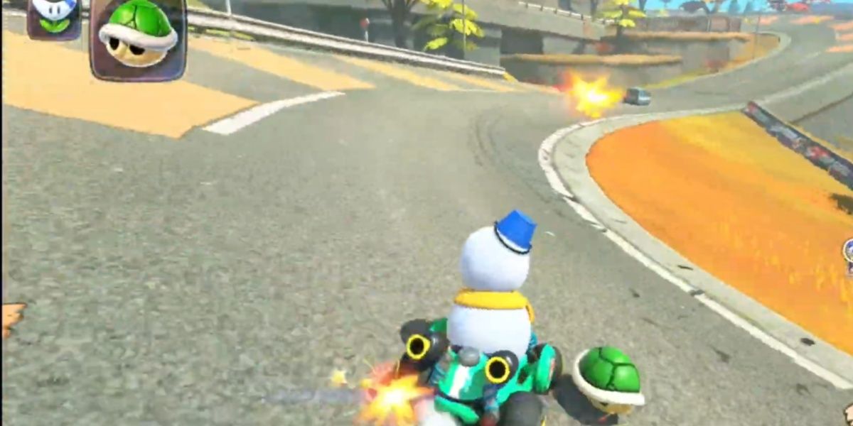 Doding green shell in Mario Kart World