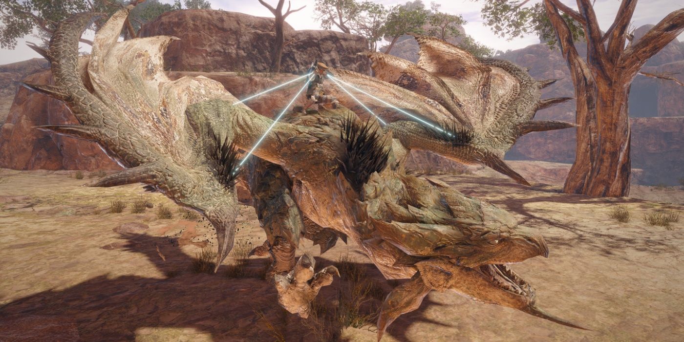 Monster-Hunter-Rise-Player-on-monster-while-performing-Wyvern-Riding