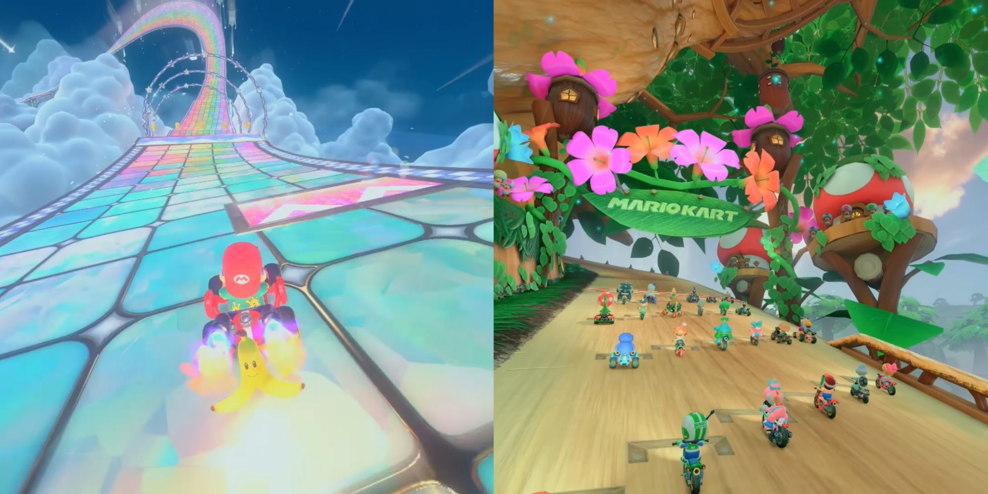 Rainbow Road and Acorn Heights Tracks in Mario Kart World