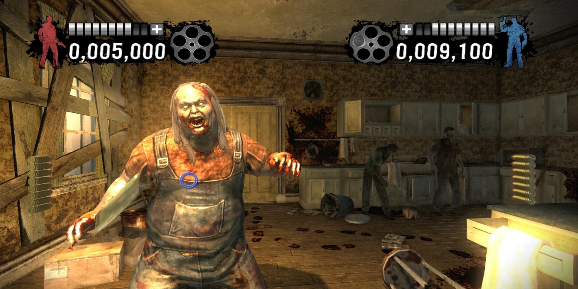 Shooting at a zombie in The House of the Dead Overkill