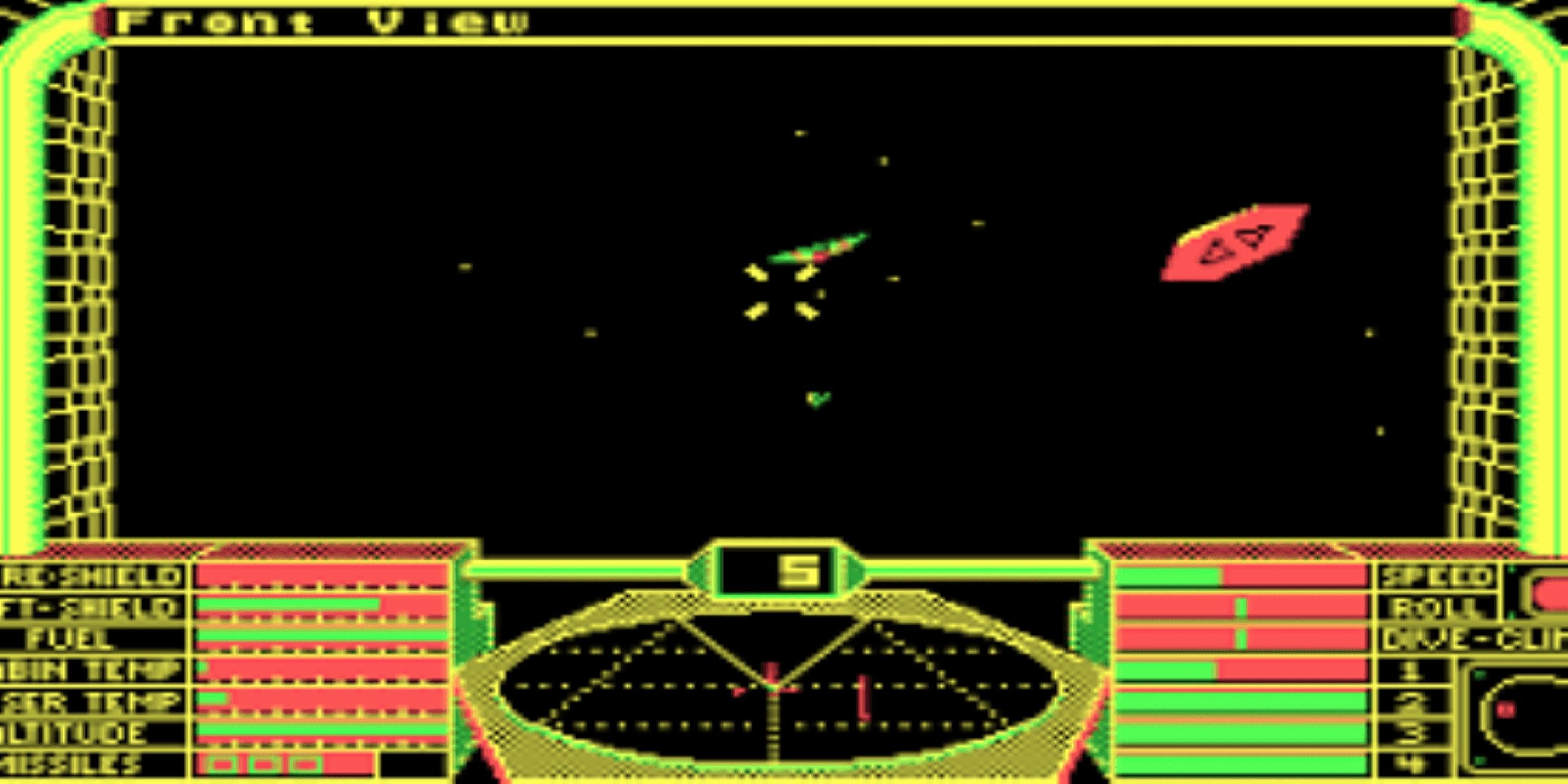 Shooting at spaceships in Elite 1984