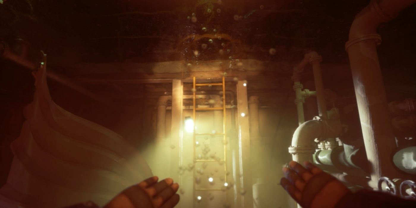 Still-Wakes-the-Deep-Player-POV-of-Caz-swimming-toward-ladder