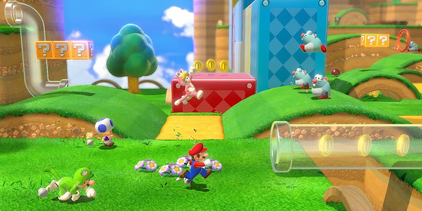 Super-Mario-3D-World-Mario-Luigi-Toad-and-Peach-running-through-level