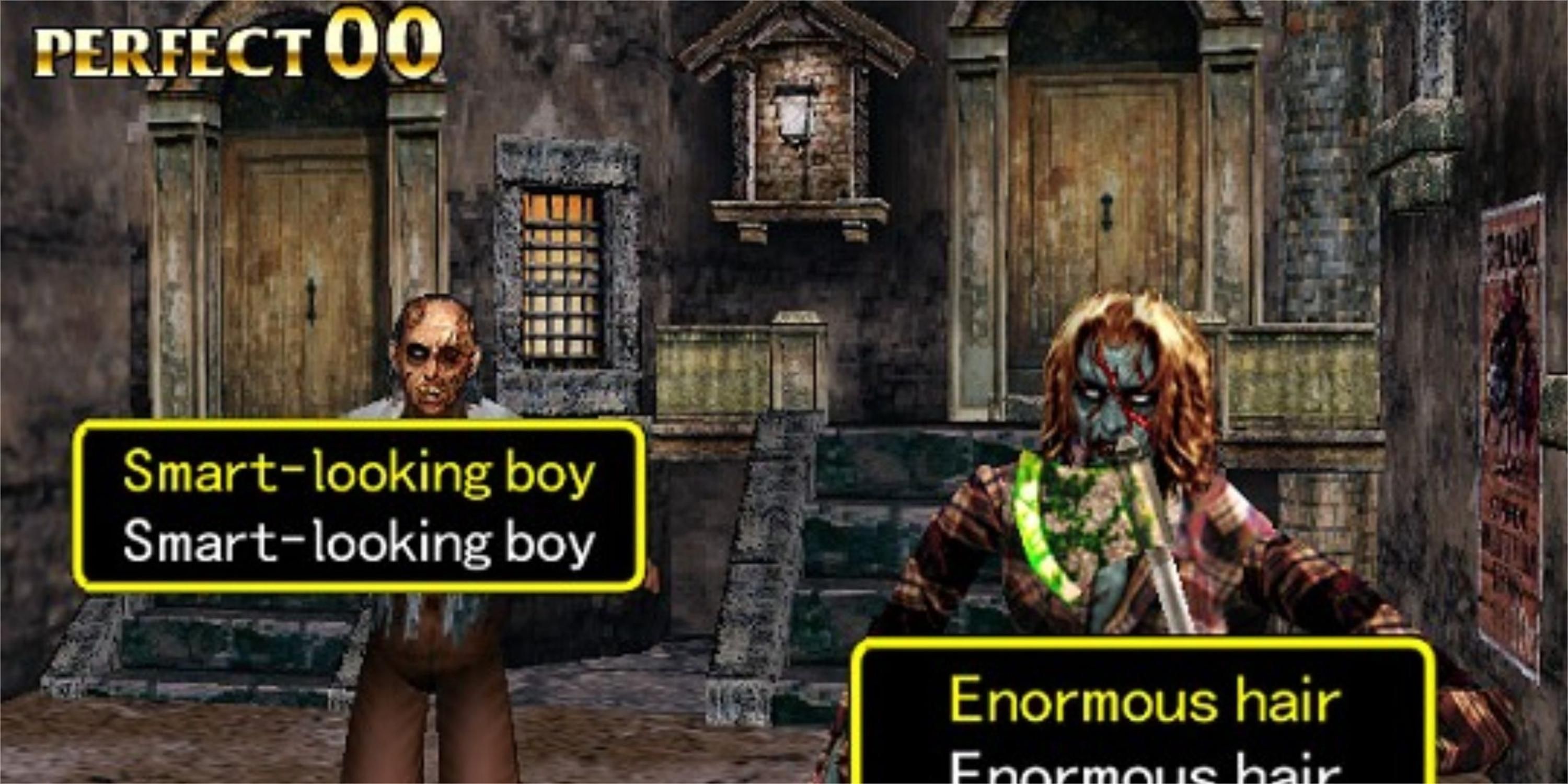 Zombies with text boxes on them in The Typing of the Dead