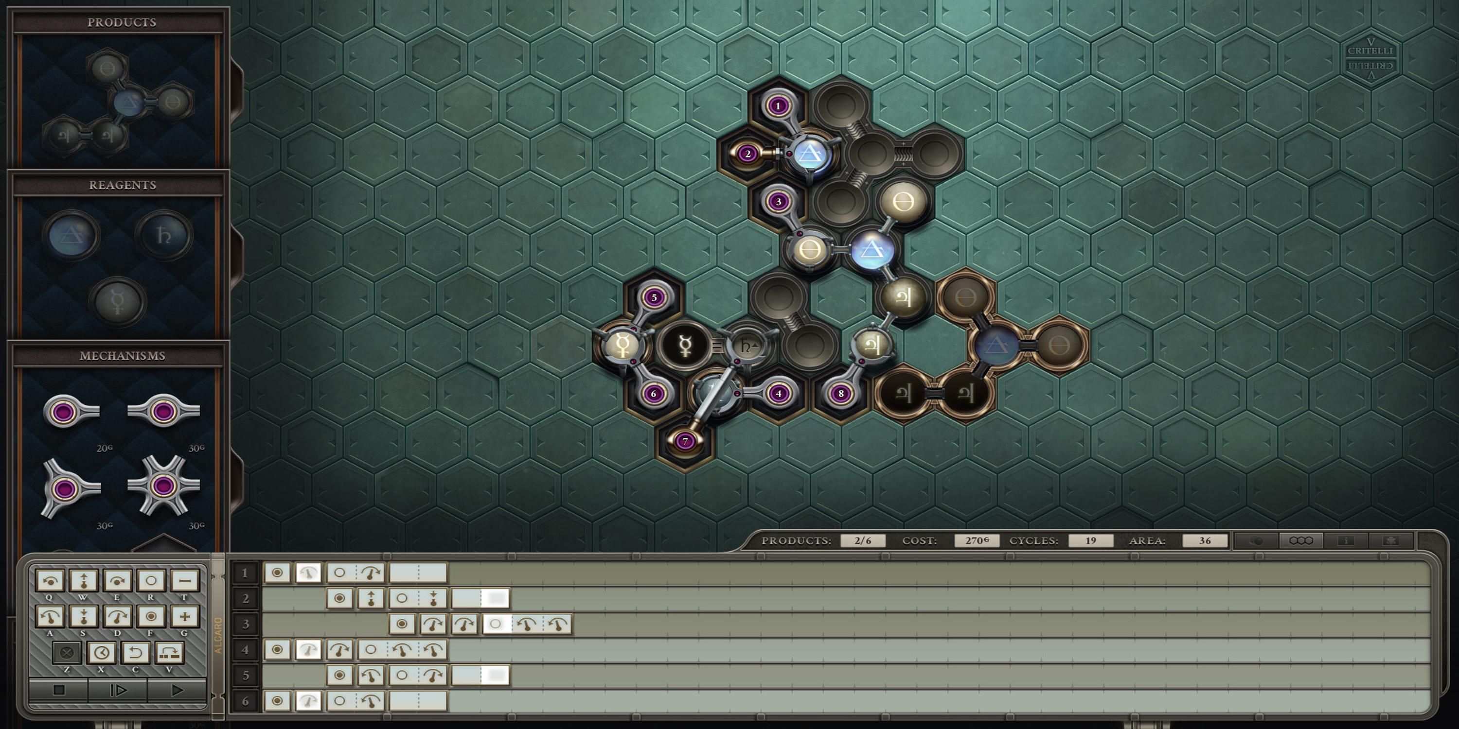 A hexagonal puzzle layout in Opus Magnum