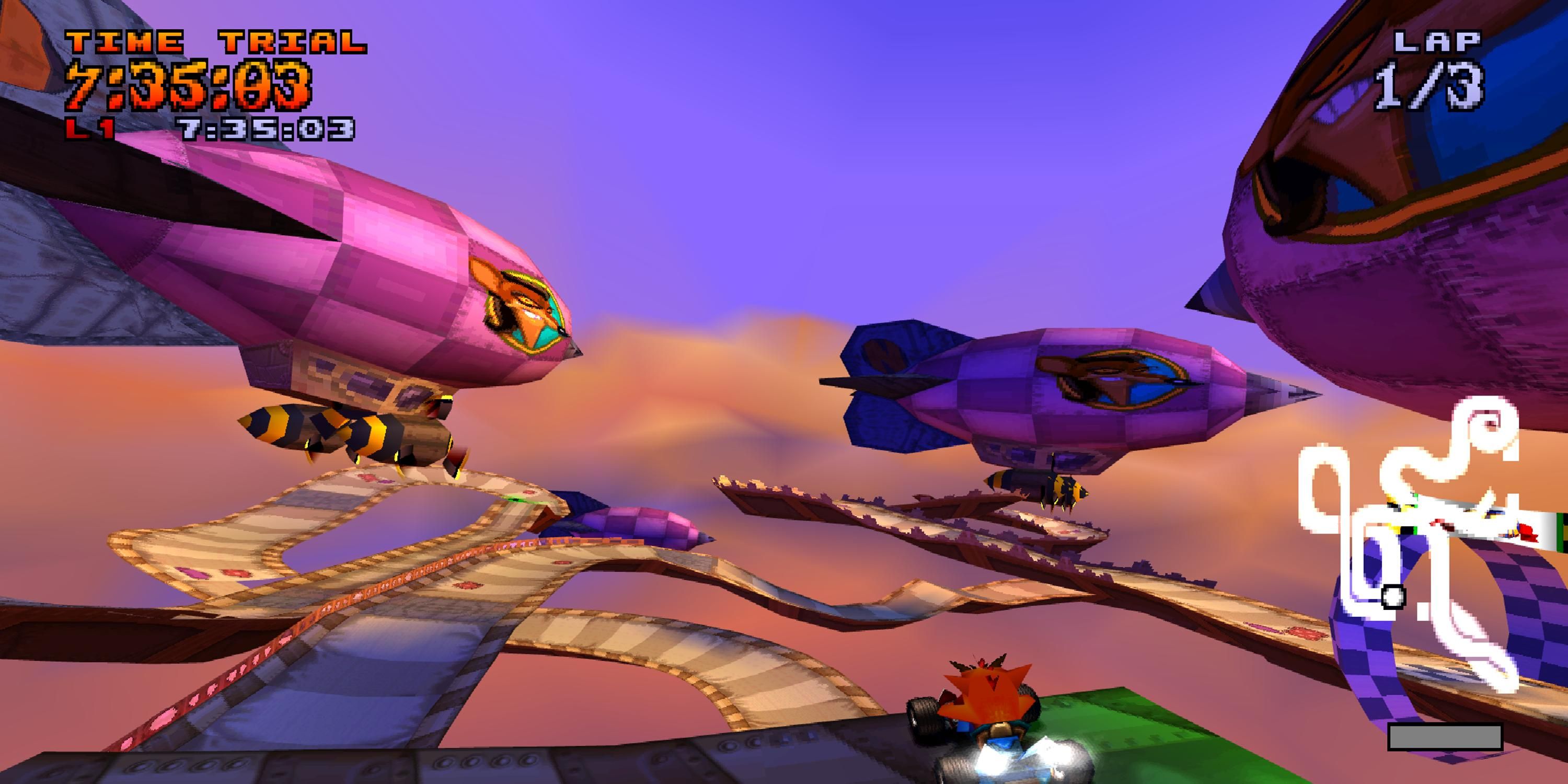 A view of a track in Crash Team Racing