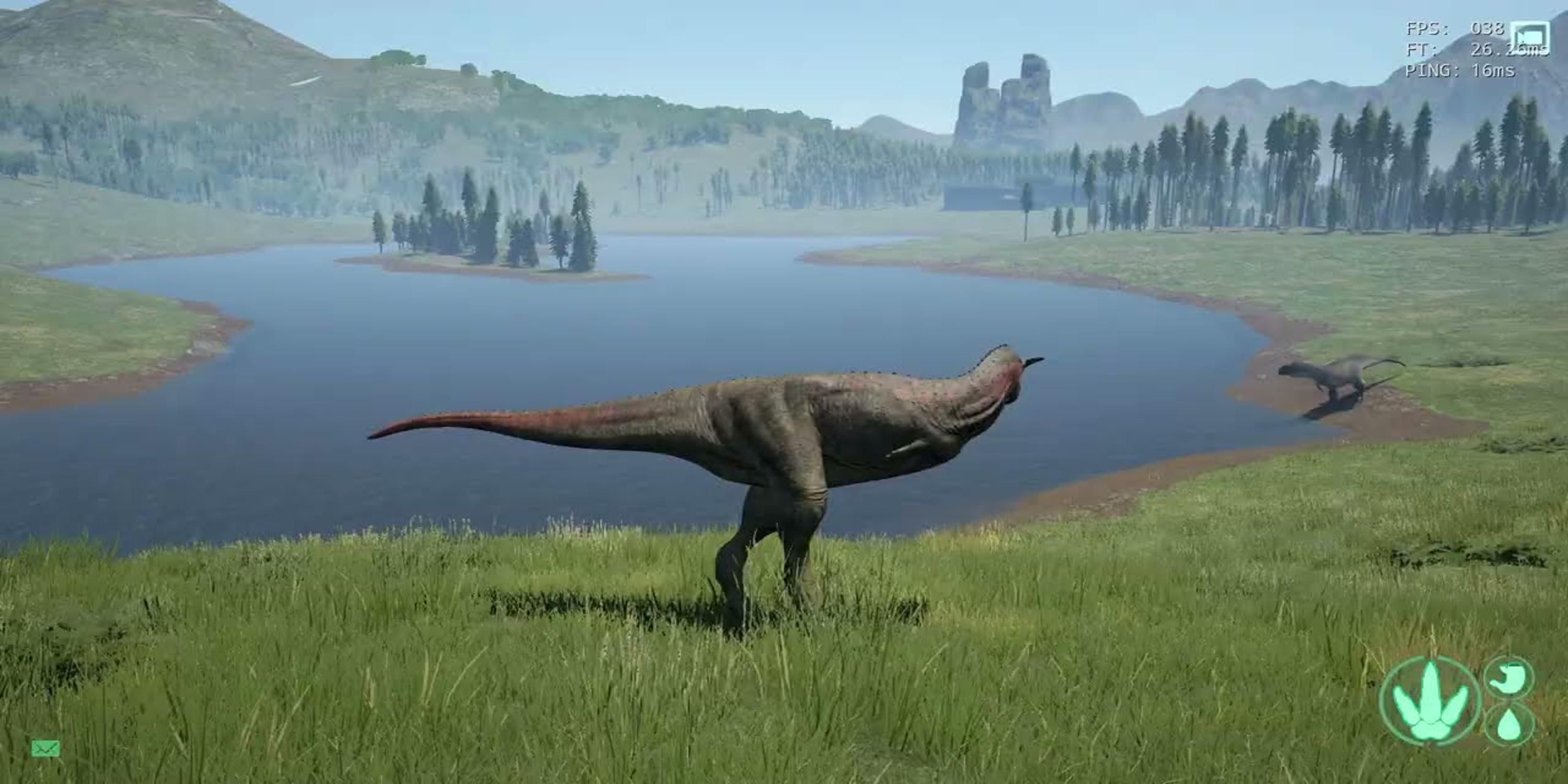 Controlling a dinosaur standing next to a lake in The Isle