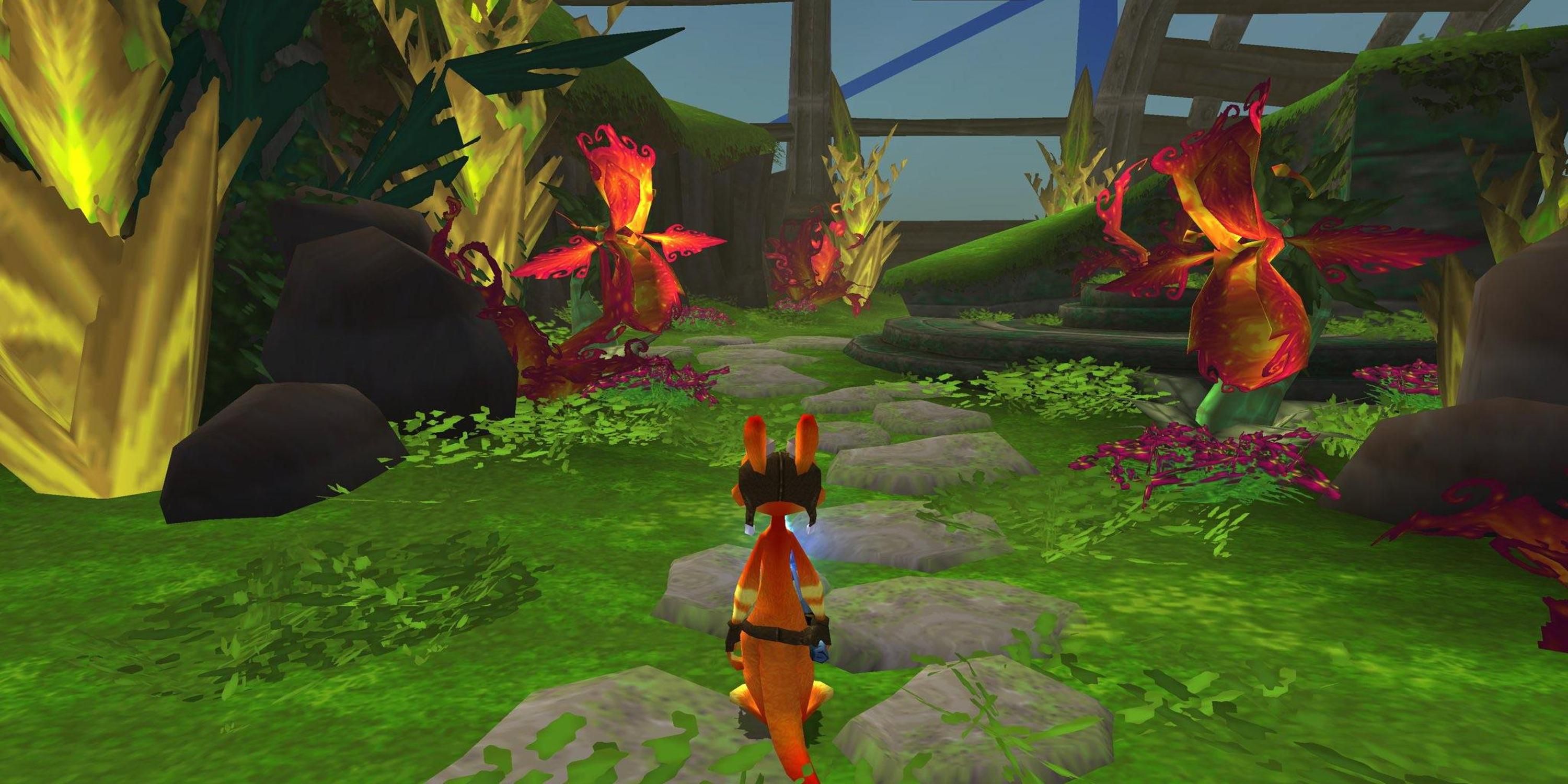 Daxter standing on a stony path surrounded by plants in Daxter