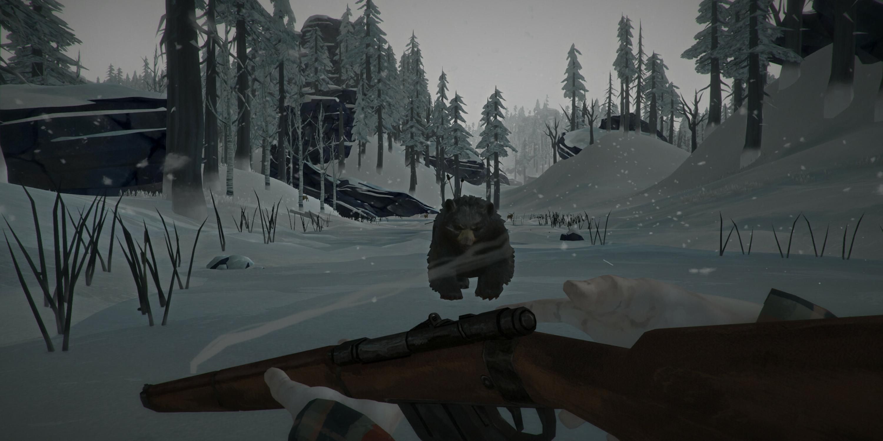 Facing a wild bear in the cold in The Long Dark