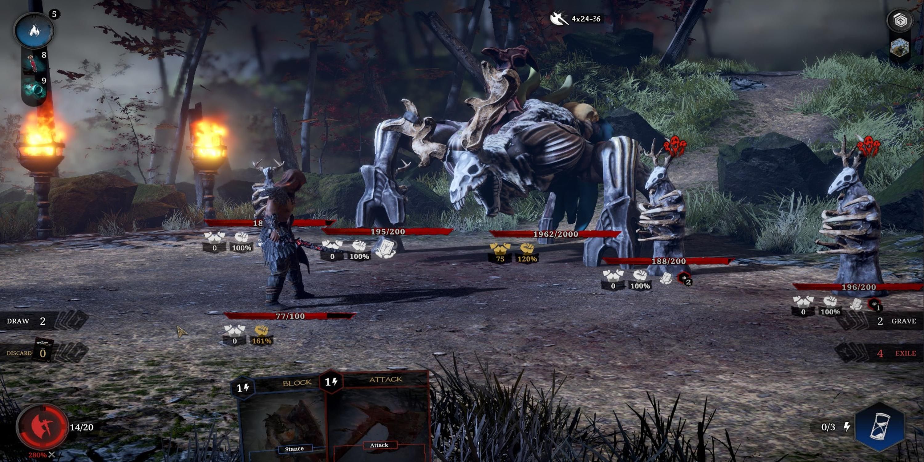 Fighting a huge monster in Tainted Grail Conquest