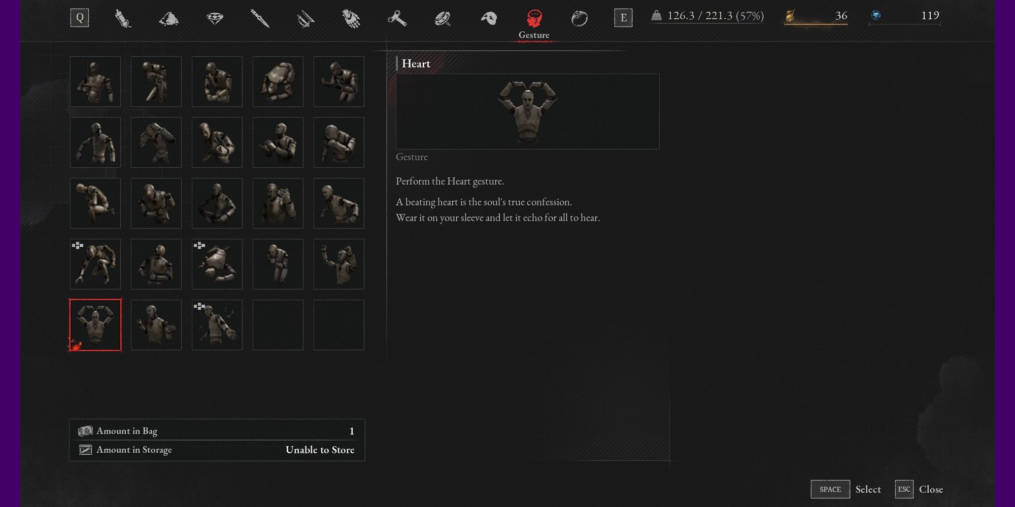 The Heart Emote in a player's inventory.
