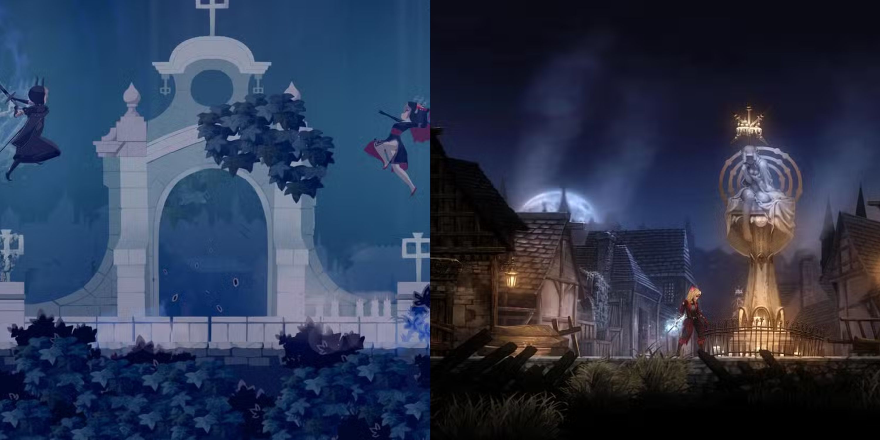A combined image of gameplay from Minoria and Vigil The Longest Night