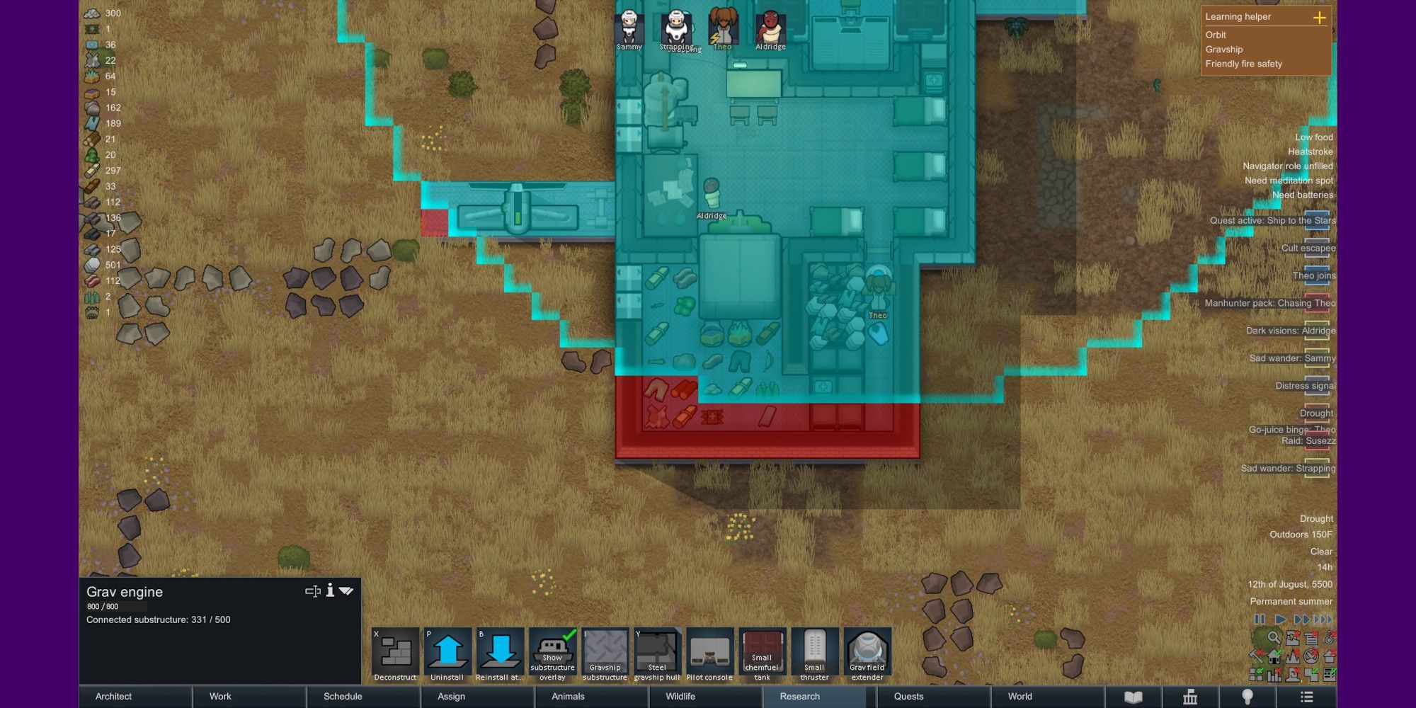 An overextended Gravship, with some attached substructures outside its gravity field.