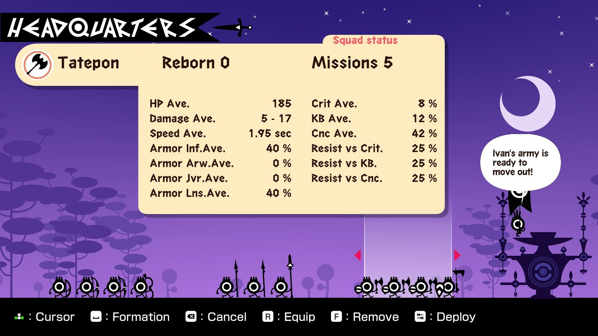 Patapon 1+2 Replay Squad Menu