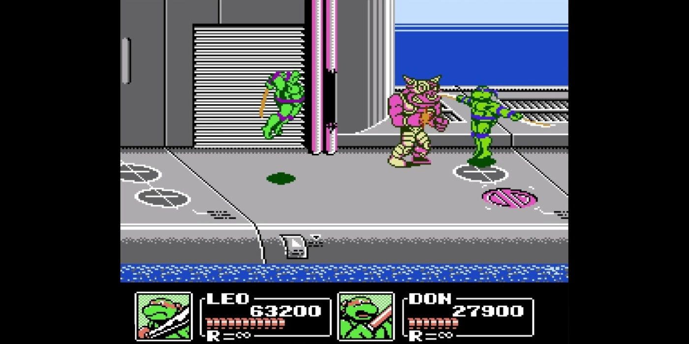 Teenage-Mutant-Ninja-Turtles-III-The-Manhattan-Project-Leo-and-Don-fighting-Groundchuck