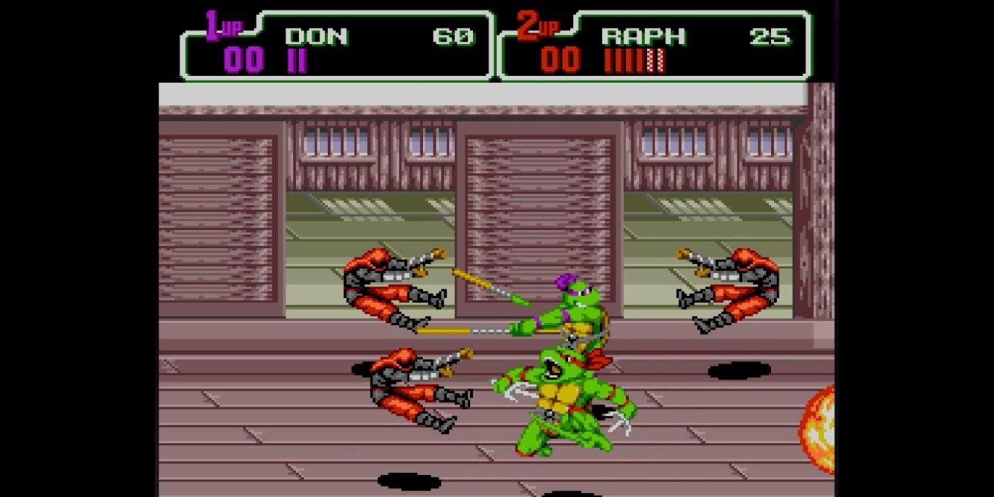 Teenage-Mutant-Ninja-Turtles-The-HyperStone-Heist-Don-and-Raph-fighting-Foot-Clan