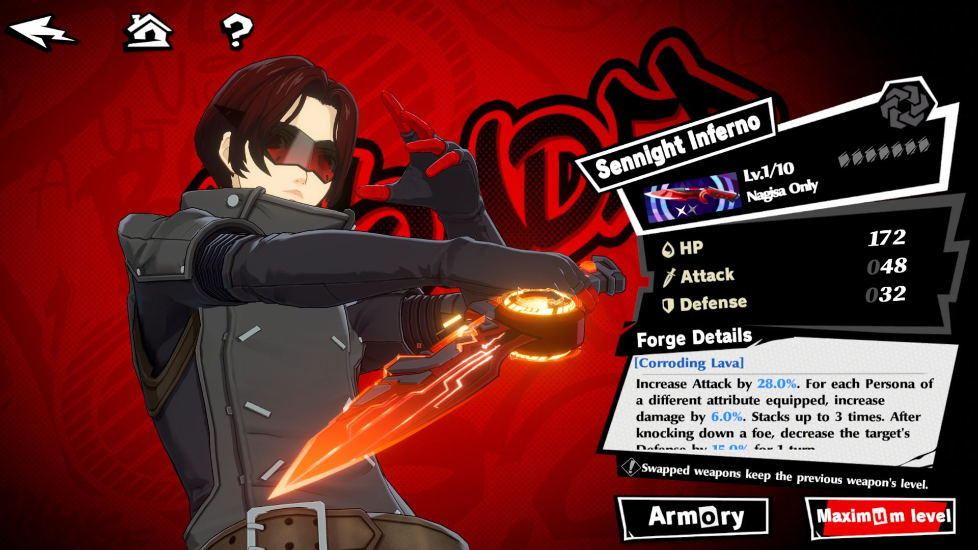 Sennight Inferno 5-Star Dagger for Wonder in Persona 5: The Phantom X.