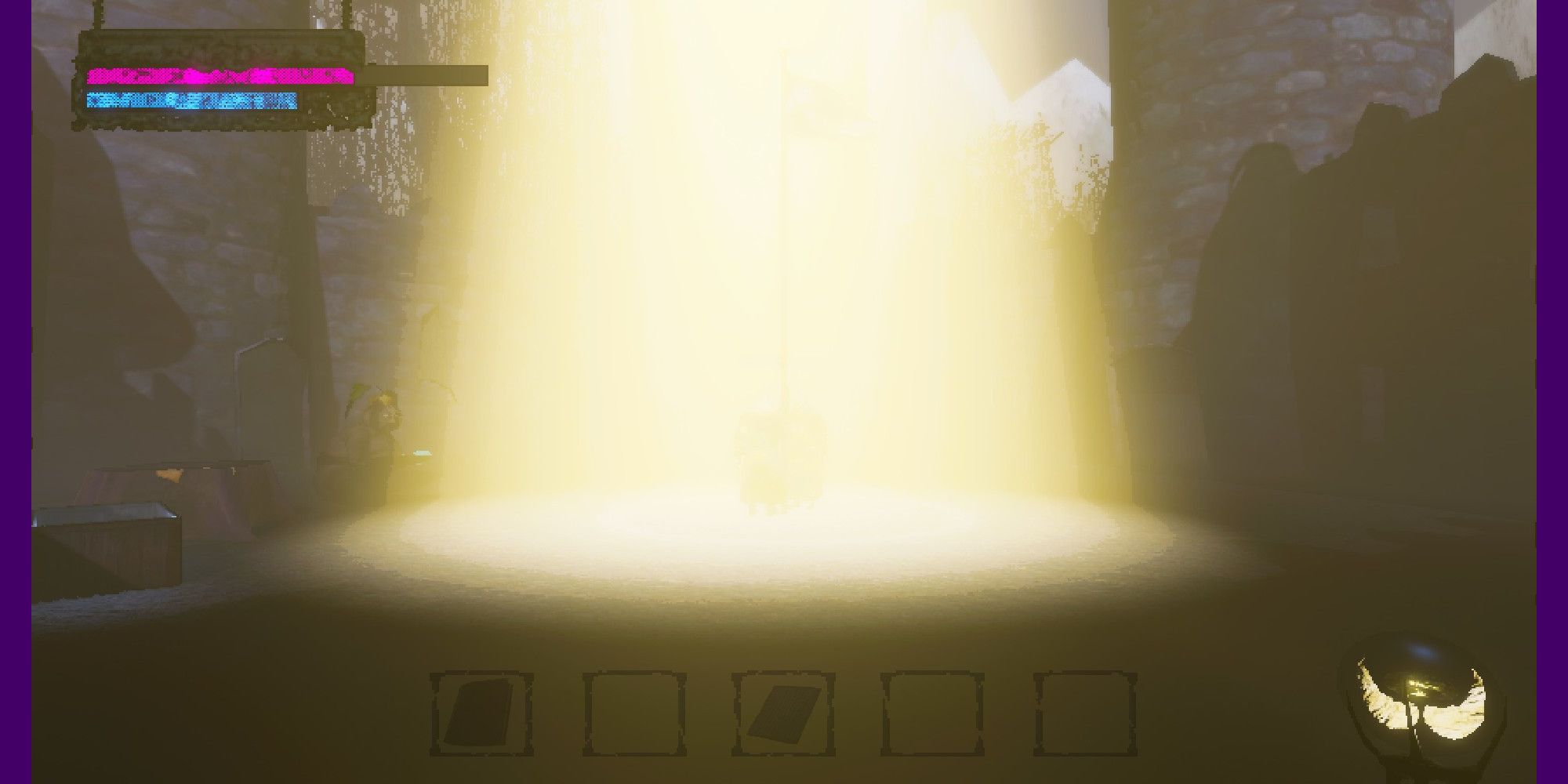 The shining aura of the Divine Light blinding the area.