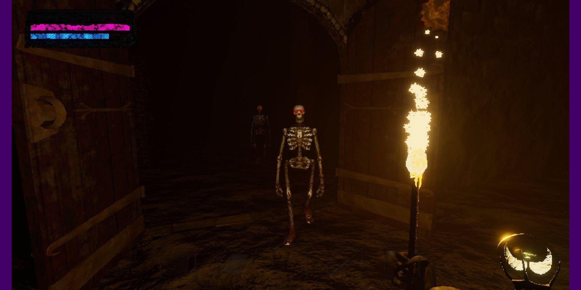 Skeletons attacking the player in the Mausoleum. 