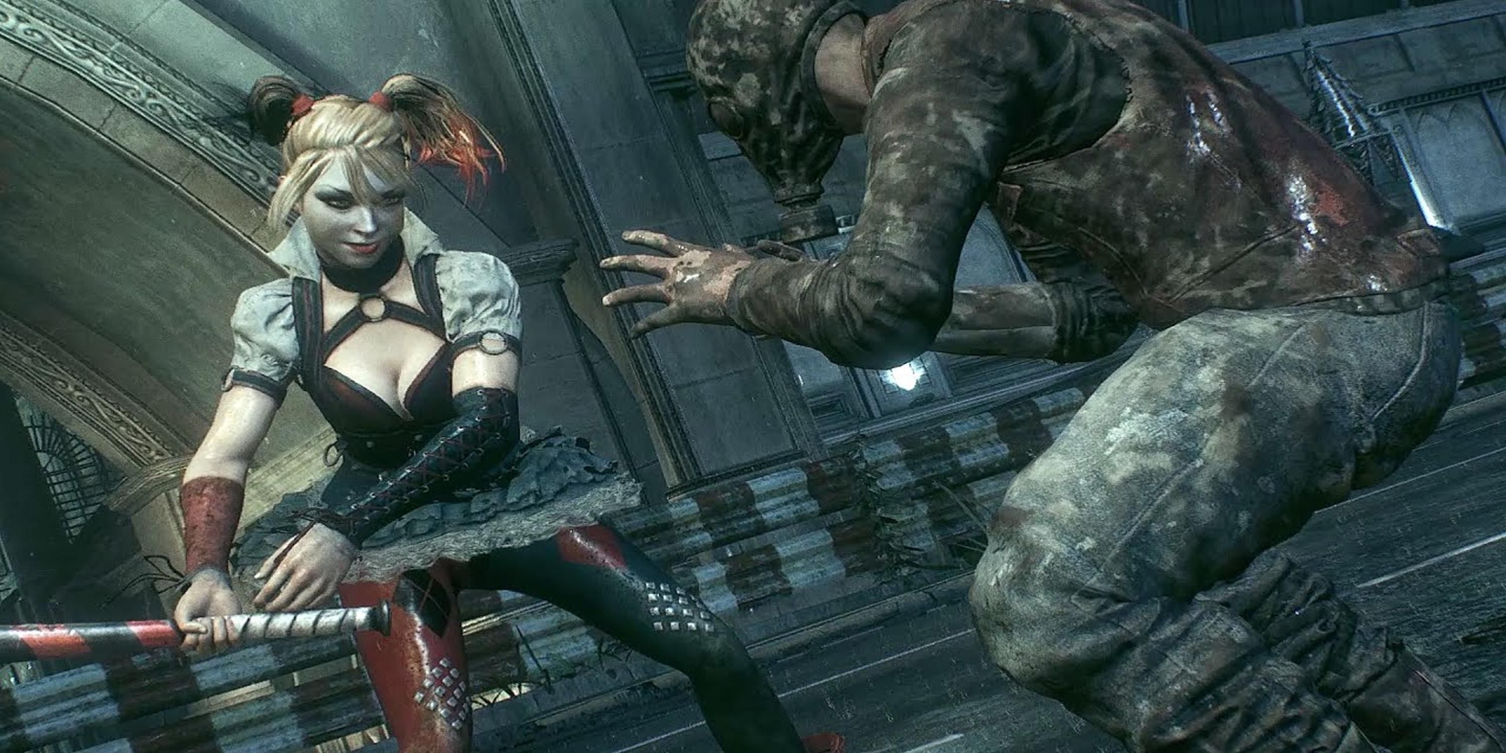 Harley Quinn fighting a thug in Batman Arkham Knight