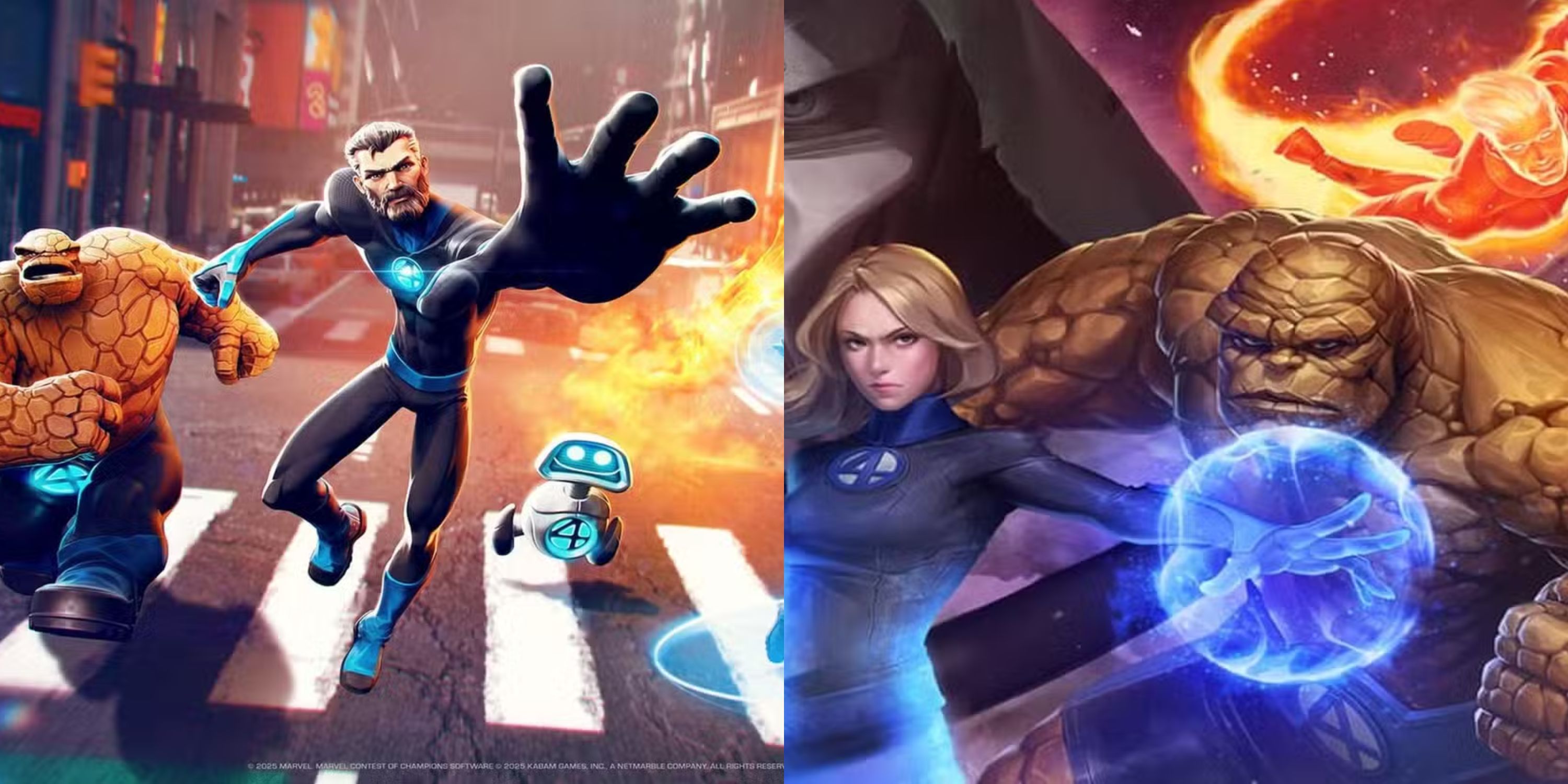 A combined image of Fantastic Four on the covers of Marvel Future Fight and Marvel Contest of Champions