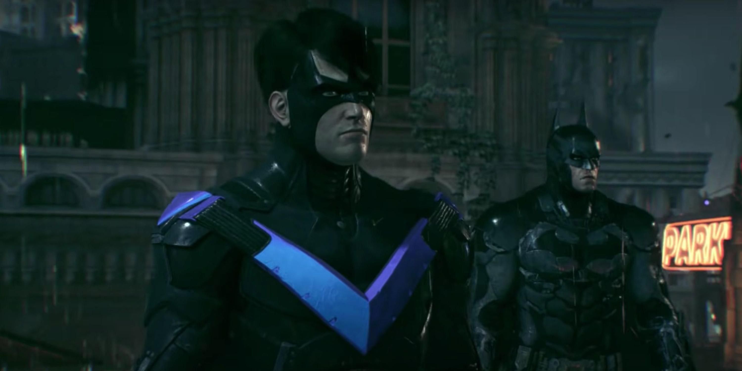 Nightwing and Batman standing in Batman Arkham Knight