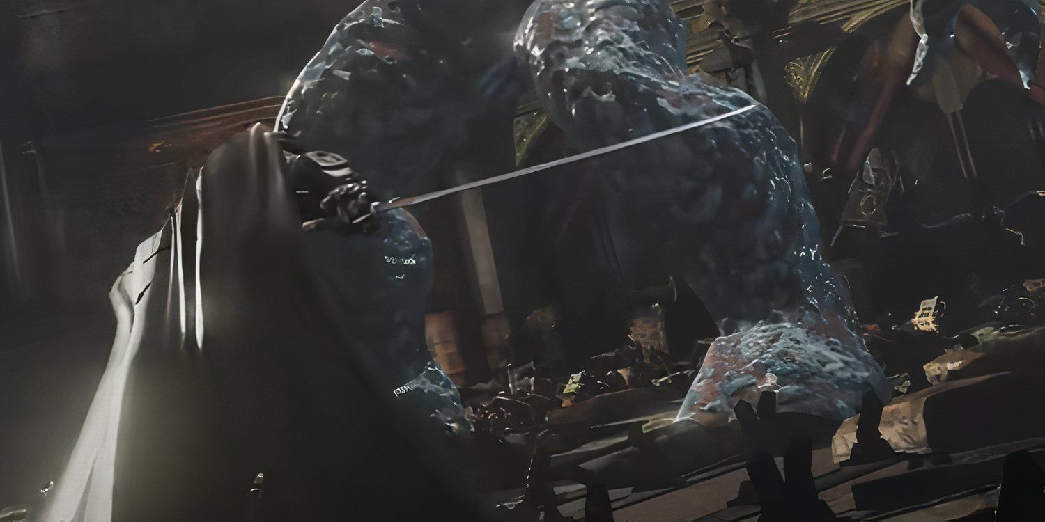 Arkham City Clayface fight Batman with sword frozen clayface