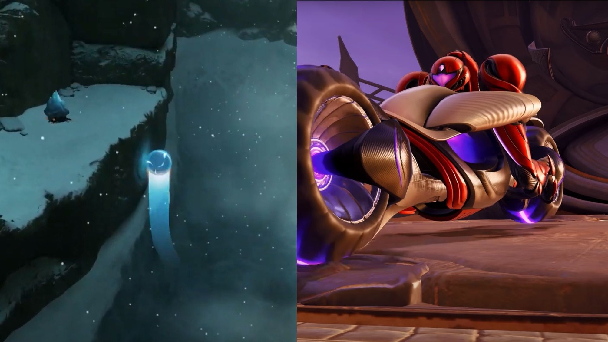 Samus on motorbike and in boost ball form